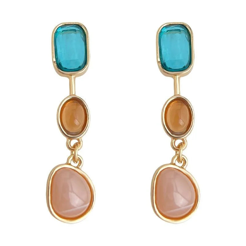 Sweet Vacation Geometric Colorblock Long Tassel Copper Drop Earrings