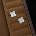 Sweet Floral Micro Pave Zircon Copper Stud Earrings 14K Plated Brushed Peach Blossom Jewelry