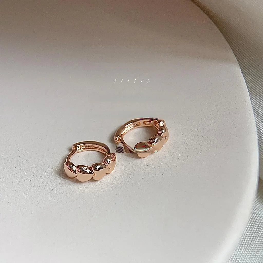 Rose Gold Copper Heart Hoop Earrings Minimalist Small Huggie Hoops For Everyday Office Style