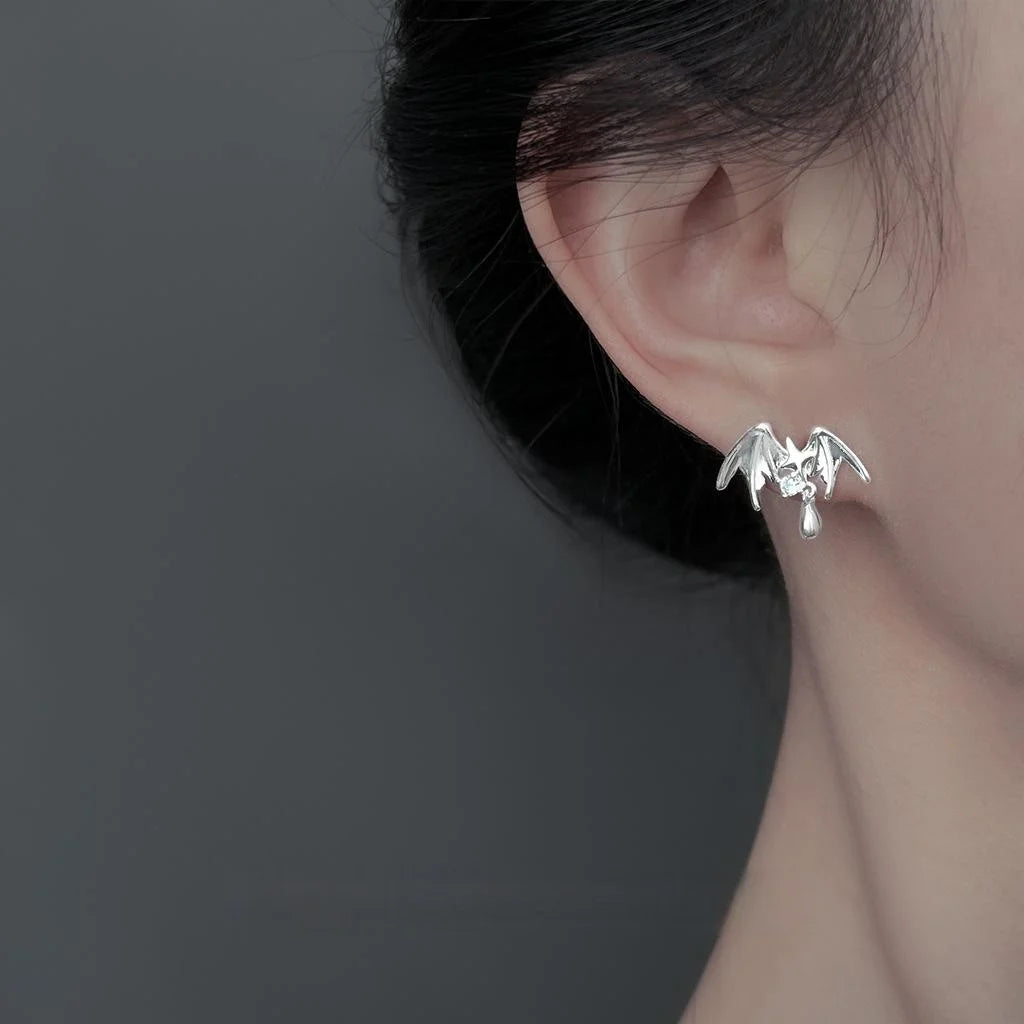 Silver Plated Copper Zircon Angel Wing Star Teardrop Stud Earrings For Women