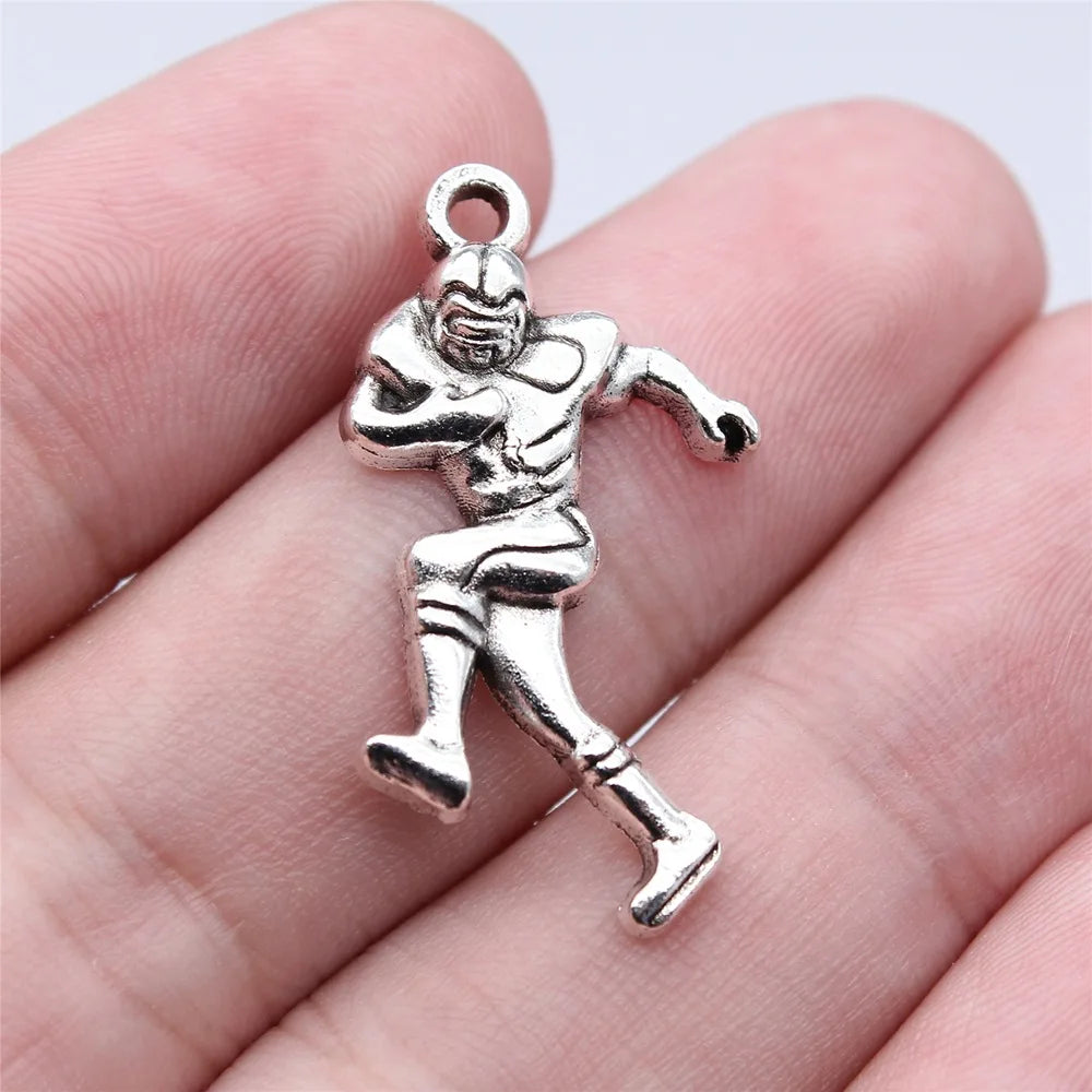 32x22mm 2.3g Antique Silver Zinc Alloy Football Player Charm Pendant for Sports DIY Jewelry Making