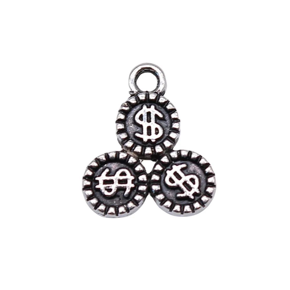 15x13mm 1g Antique Silver Zinc Alloy Dollar Chip Charm Pendant for DIY Bracelet Necklace Making