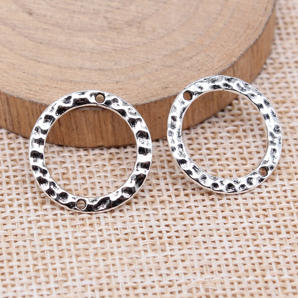 20x20mm 1g Zinc Alloy Hammered Round Ring Charm Pendant for DIY Necklace Earring Jewelry Making