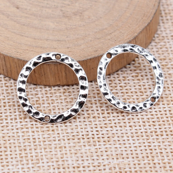 20x20mm 1g Zinc Alloy Hammered Round Ring Charm Pendant for DIY Necklace Earring Jewelry Making