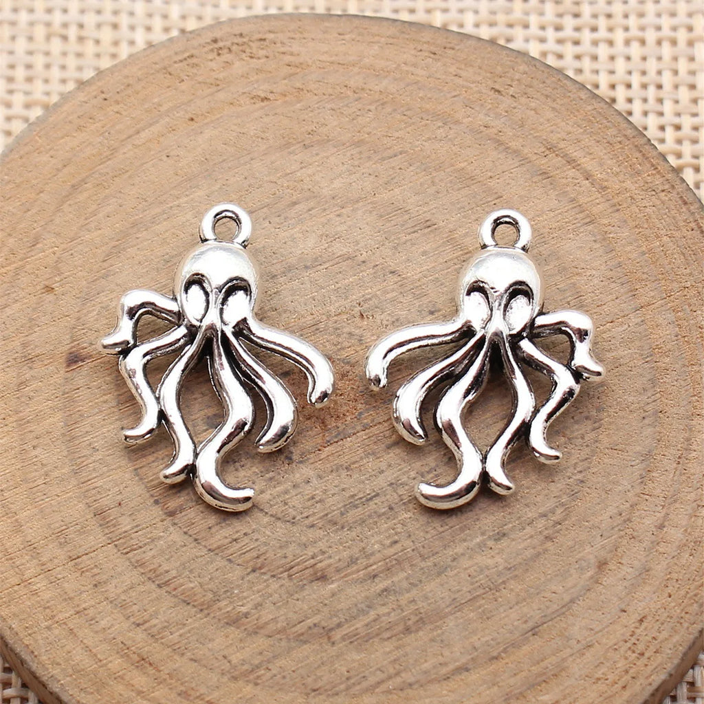 24x18mm 2.1g Antique Silver Zinc Alloy Double Sided Octopus Fish Charm Pendant for DIY Jewelry Making