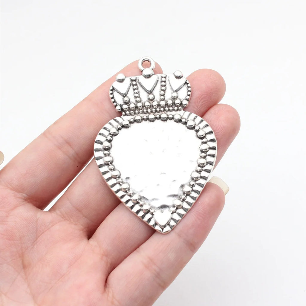 63x42mm 11.3g Antique Silver Zinc Alloy Crown Heart Charm Pendant for DIY Necklace Bracelet Making
