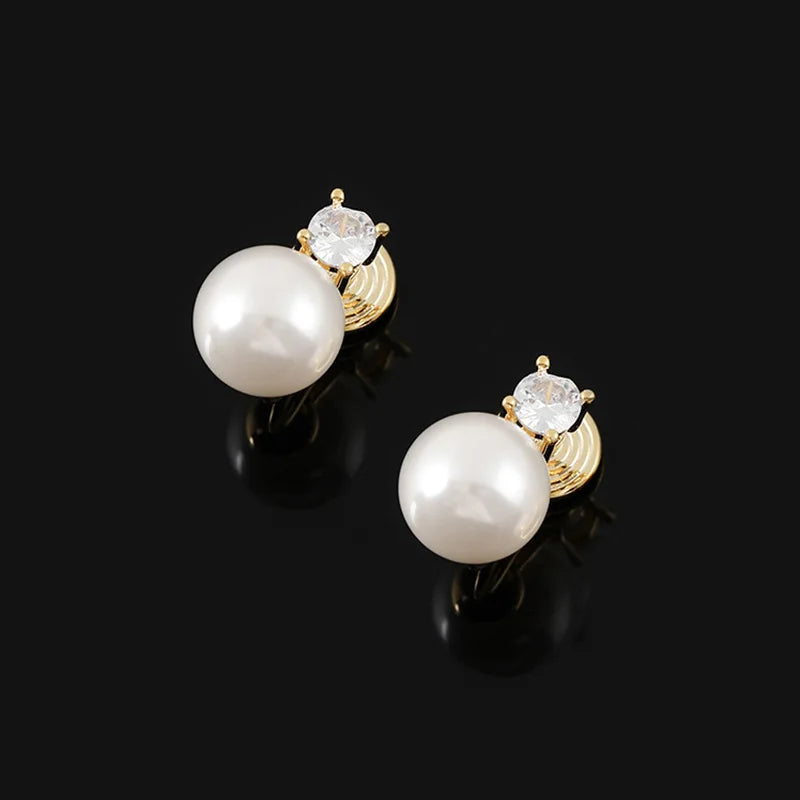 Vintage French Spiral Pearl Crystal Stud & Clip On No Piercing Elegant Alloy Statement Earrings