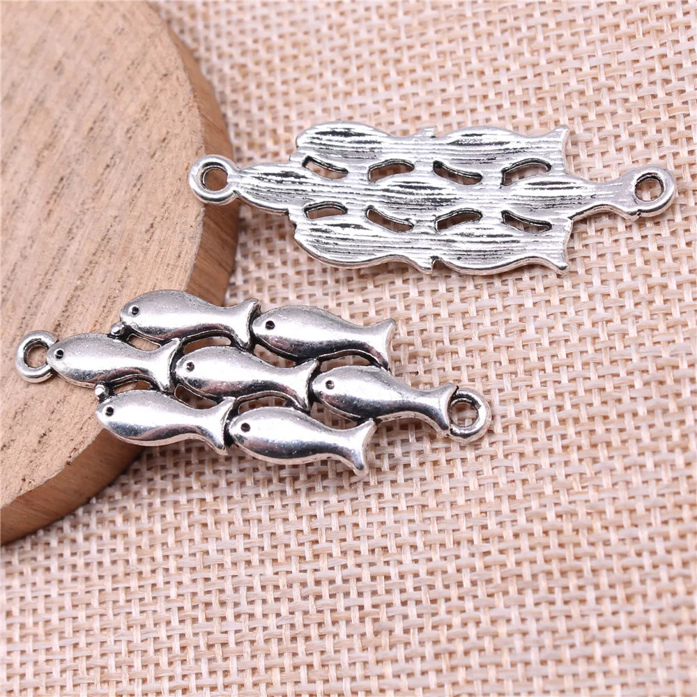 45x15mm 4.5g Antique Silver Zinc Alloy Fish School Connector Charm for DIY Bracelet Necklace Making