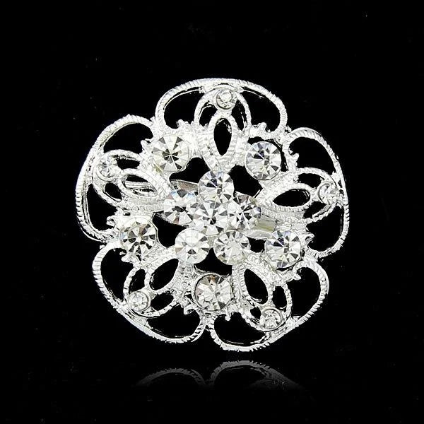 Elegant Hollow Flower Rhinestone Alloy Brooch, Small Korean Style Lapel Pin Corsage For Suits Gift