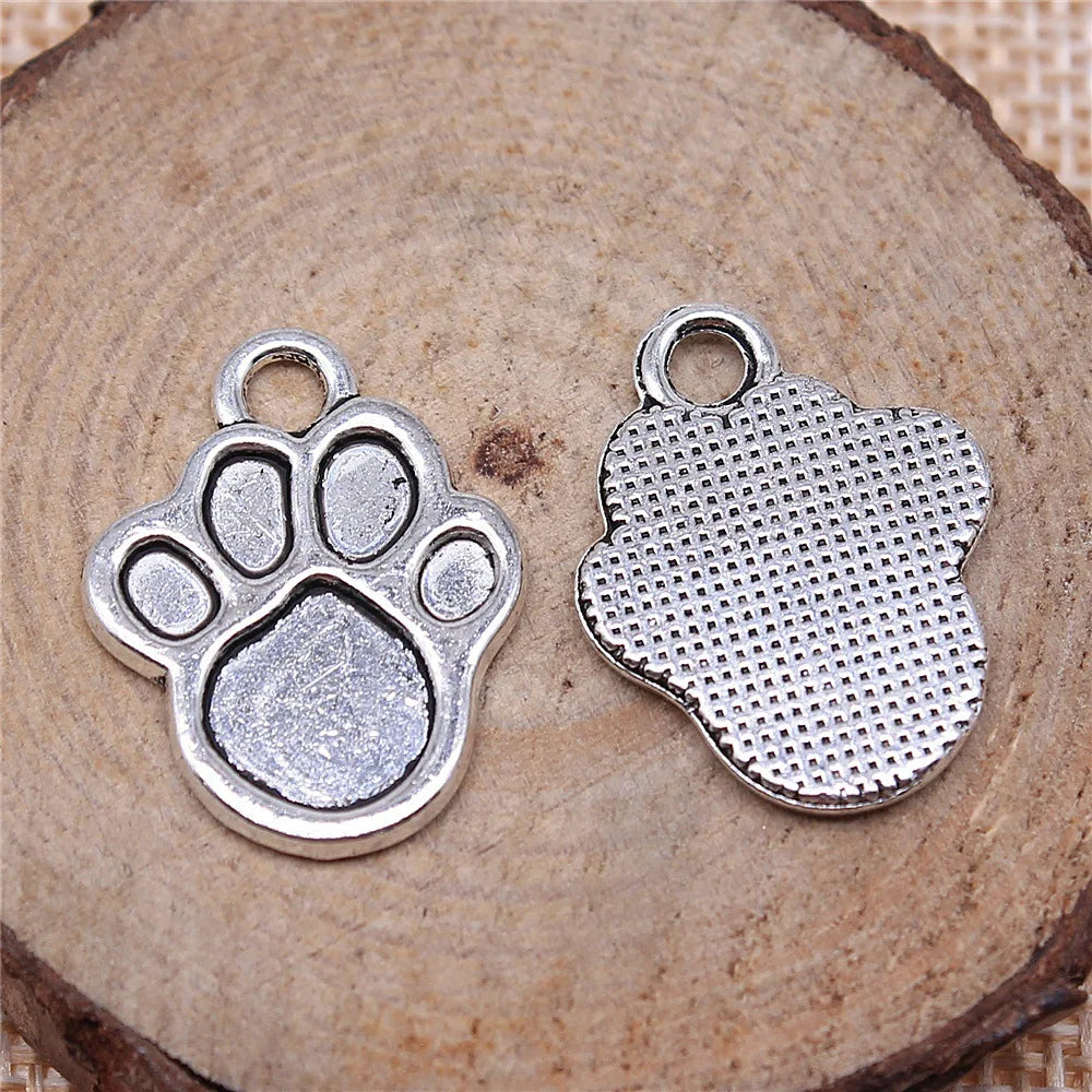 22x17mm 2.3g Antique Silver Zinc Alloy Dog Paw Charm Pendant for Pet Theme Jewelry Making