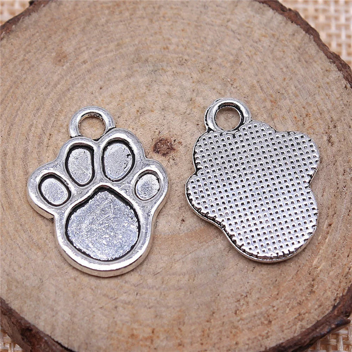 22x17mm 2.3g Antique Silver Zinc Alloy Dog Paw Charm Pendant for Pet Theme Jewelry Making