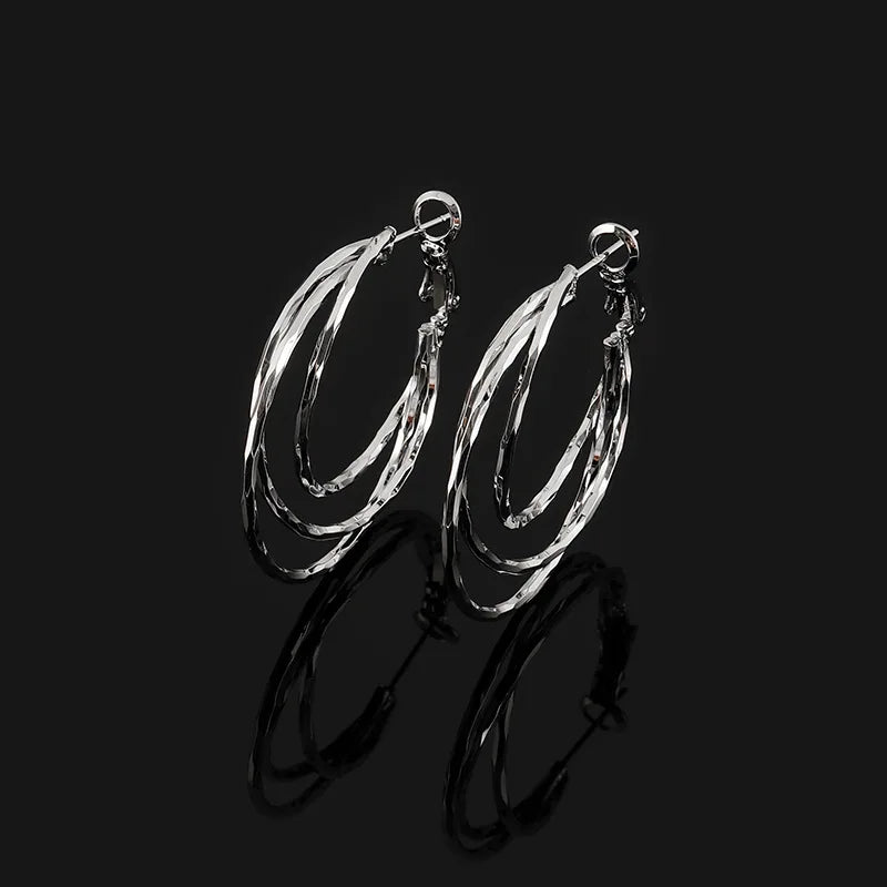 Elegant Silver Alloy Multi Layer Spiral Hoop Stud & Clip On No Piercing Statement Earrings