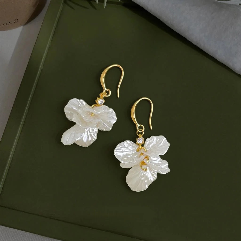 Fresh Elegant Acrylic Flower Tassel Drop Earrings, Handmade Copper Summer Floral Jewelry
