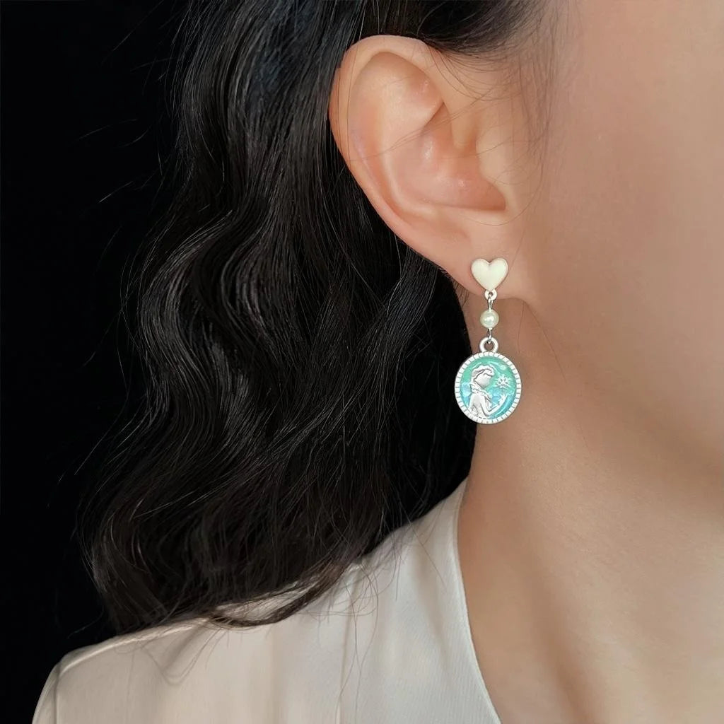 Cute Enamel Drip Oil Cartoon Princess Oval Drop Earrings, Korean Vacation Style Jewelry