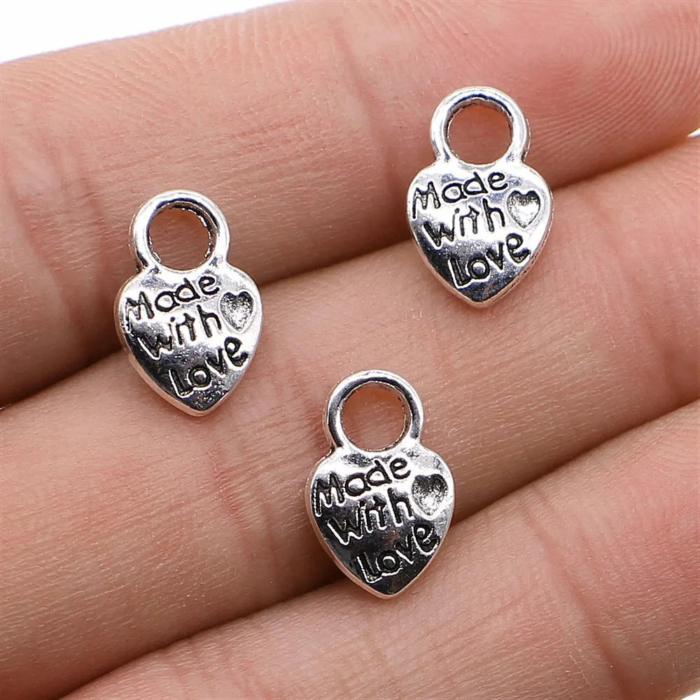 9x14mm 1g Antique Zinc Alloy Made with Love Heart Charm Pendant for DIY Bracelet Necklace Making