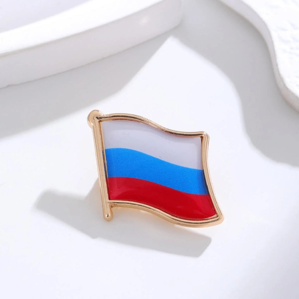 Elegant Russian Flag Enamel Alloy Brooch, Gold Tone Waving National Lapel Pin For Suit Accessory Gift
