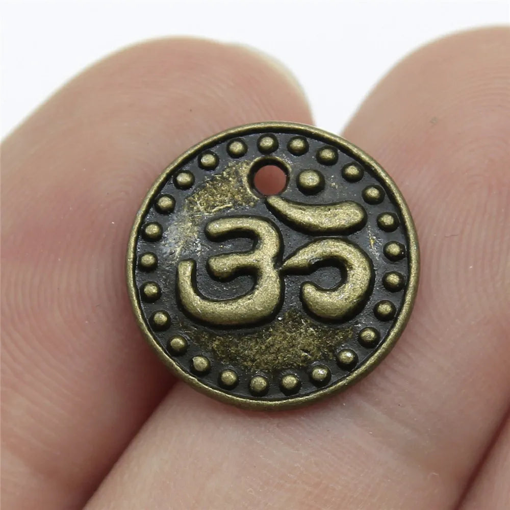 15mm 1.7g Multicolor Zinc Alloy OM Charm Pendant for DIY Yoga Meditation Jewelry Making