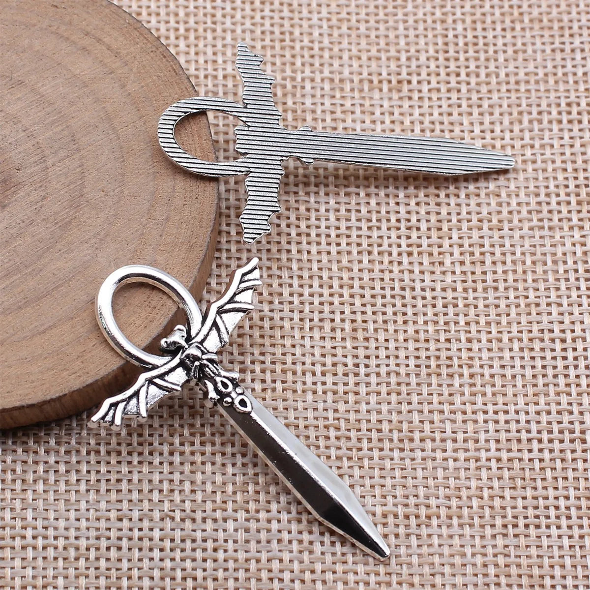 50x31mm 3.4g Antique Silver Zinc Alloy Gothic Bat Long Sword Cross Charm Pendant for DIY Jewelry