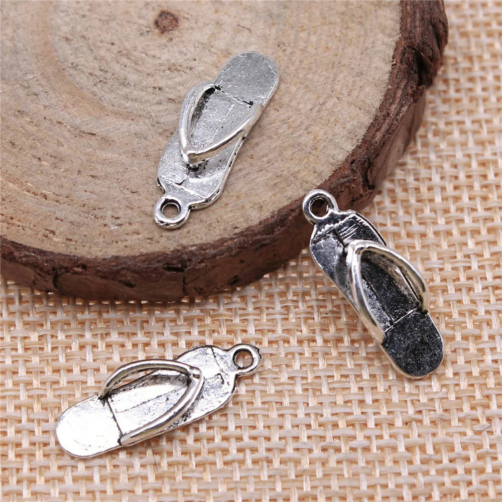 21x7mm 0.7g Antique Silver Zinc Alloy Slipper Charm Pendant for Summer Bracelet Necklace Making
