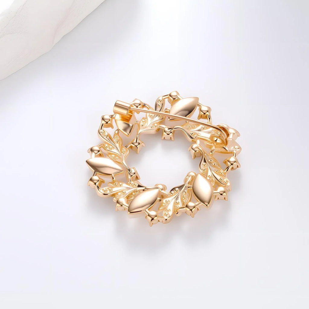 Elegant Rhinestone Leaf Wreath Brooch, Rose Gold Alloy Floral Lapel Pin Corsage Suit Accessory Gift