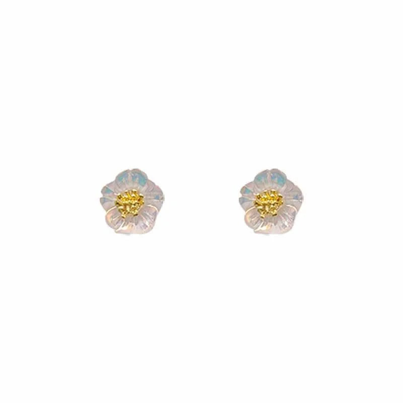 Fresh Sweet Mini Resin Flower Stud Earrings With Silver Plated Pins For Women