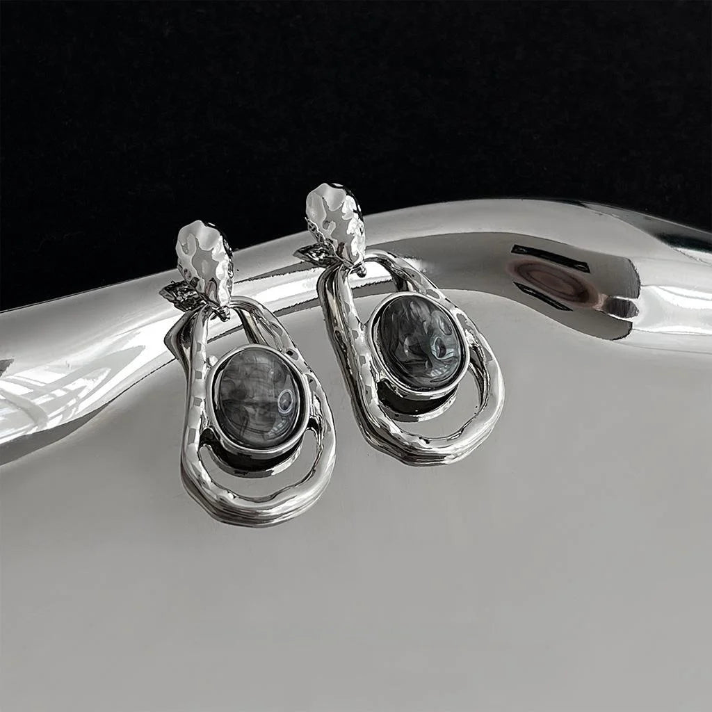 2025 New Chinese Style Ink Color Irregular Hollow Geometric Resin Drop Earrings
