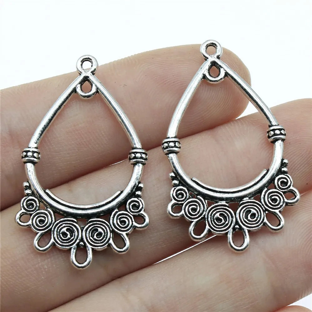 37x23mm 2.2g Antique Silver Zinc Alloy Waterdrop Teardrop Earring Connector Charms for DIY Earrings Jewelry Making
