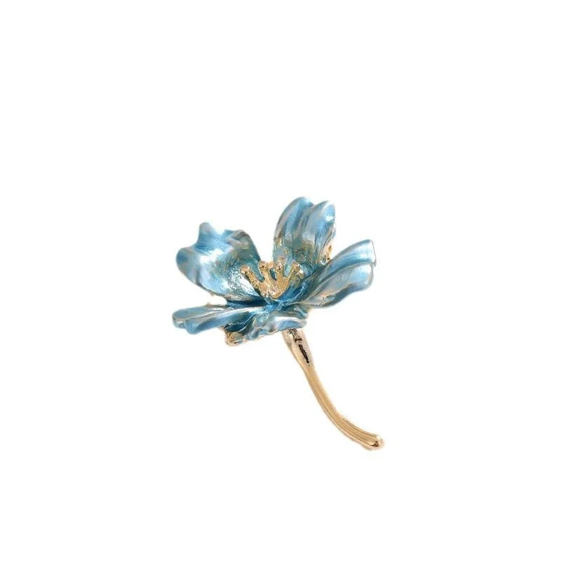 Elegant Pink Enamel Flower Brooch With Gold Alloy Stem, Floral Lapel Pin Corsage For Women Suit Gift