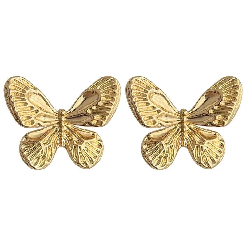 Textured Copper Butterfly Stud Earrings French Vintage New Chinese Elegant Jewelry