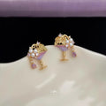 Designer Wine Glass Micro Pave Zircon Copper Stud Earrings Sweet Chic Jewelry