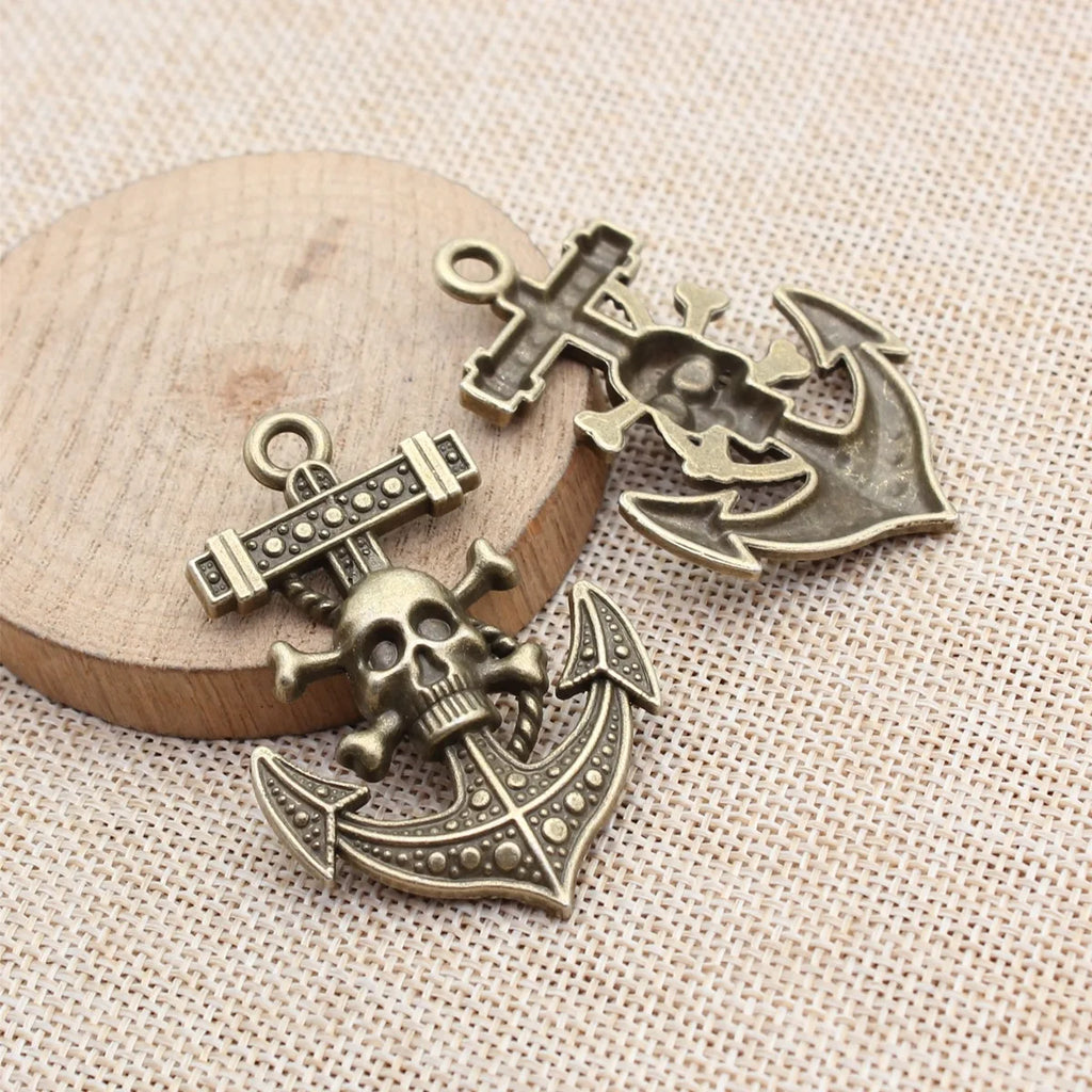 54x36mm 9.5g Multicolor Zinc Alloy Anchor Skull Charm Pendant for DIY Gothic Necklace Jewelry Making