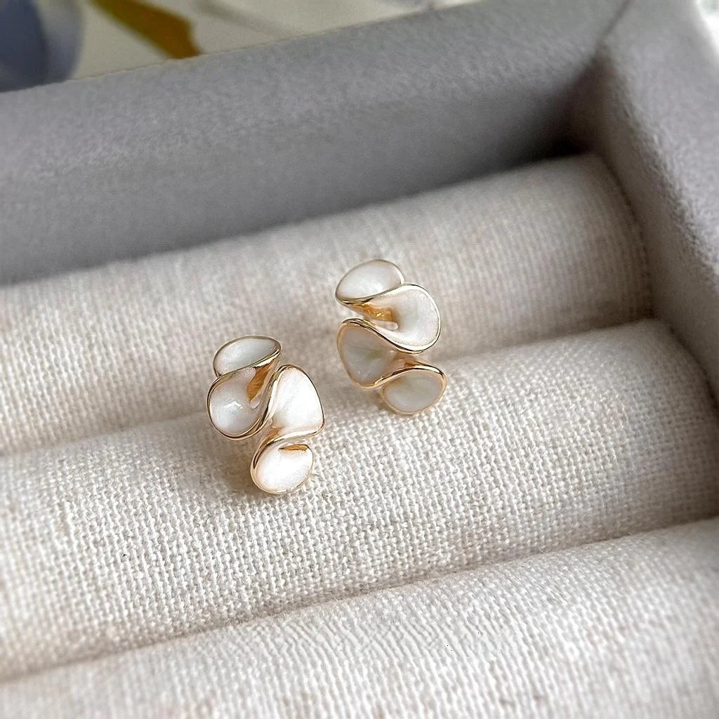 Sweet 14K Plated Copper Enamel Geometric Floral Stud Earrings
