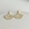 Light Luxury Micro Pave Zircon Ginkgo Leaf Copper Stud Earrings Elegant Floral Jewelry