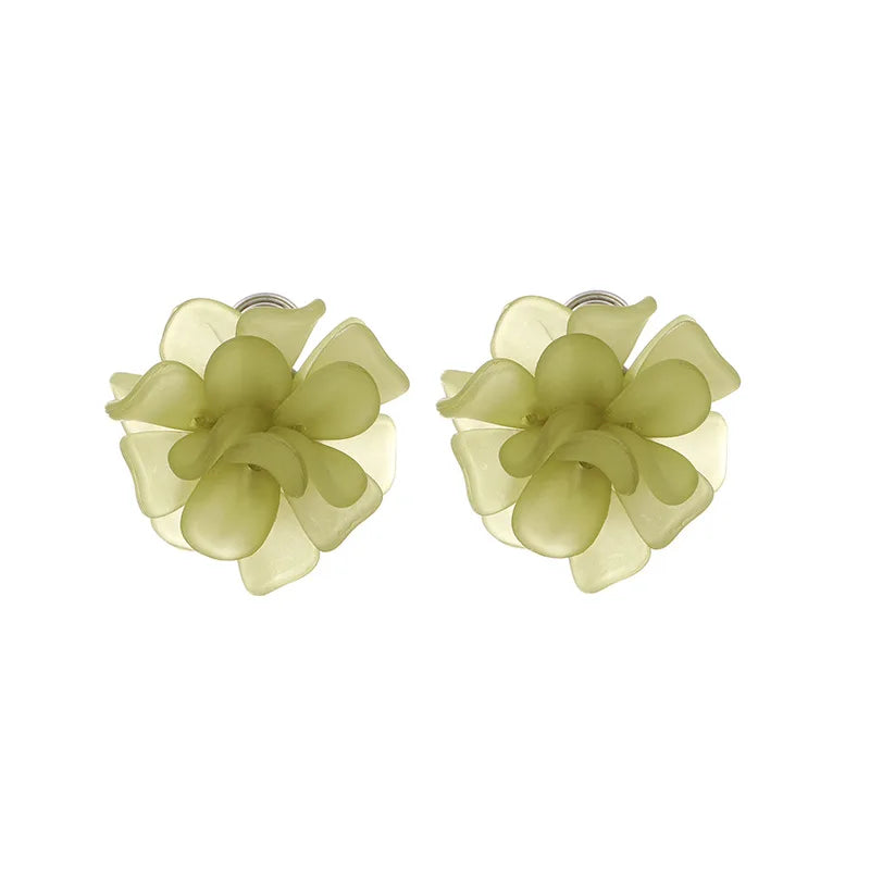 Elegant White Acrylic 3D Flower Petal Stud & Clip On No Piercing French Bridal Statement Earrings