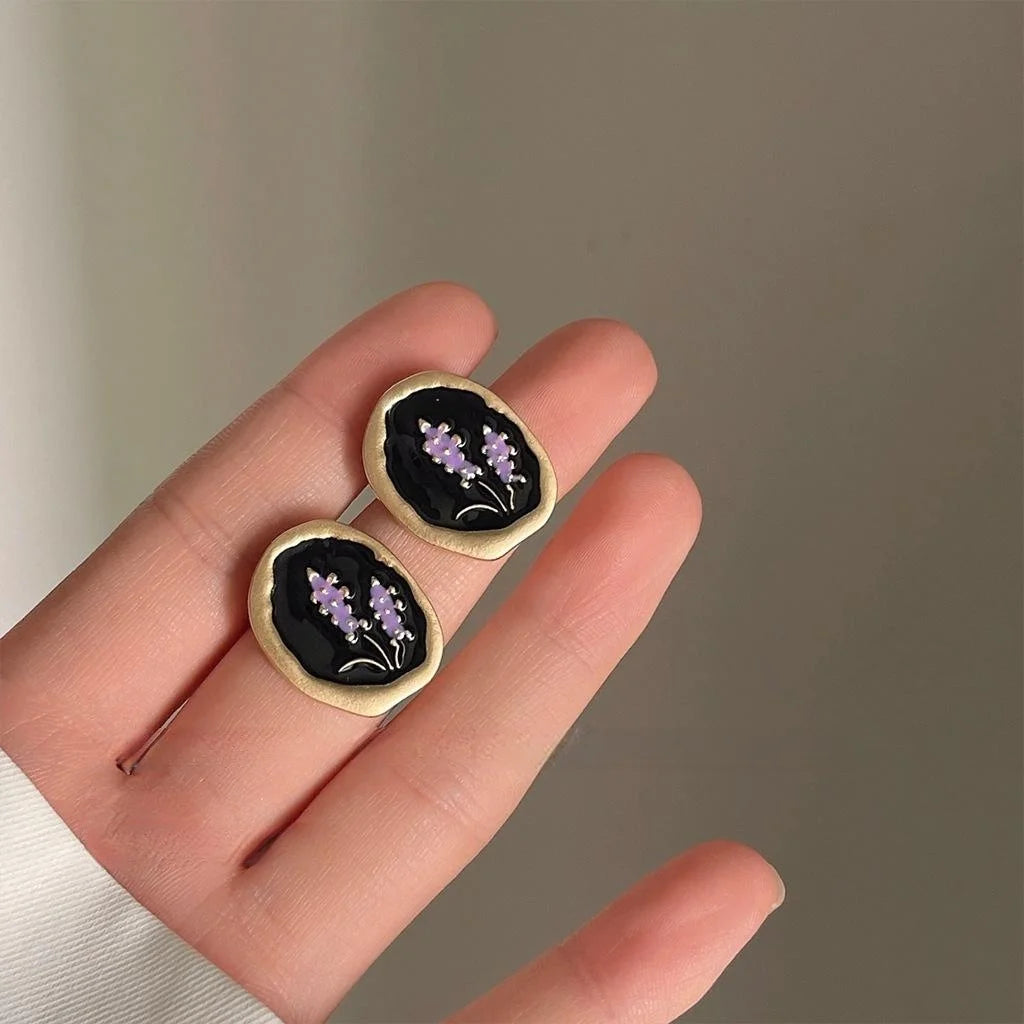 Premium Matte 14K Gold Plated Oval Geometric Enamel Stud Earrings