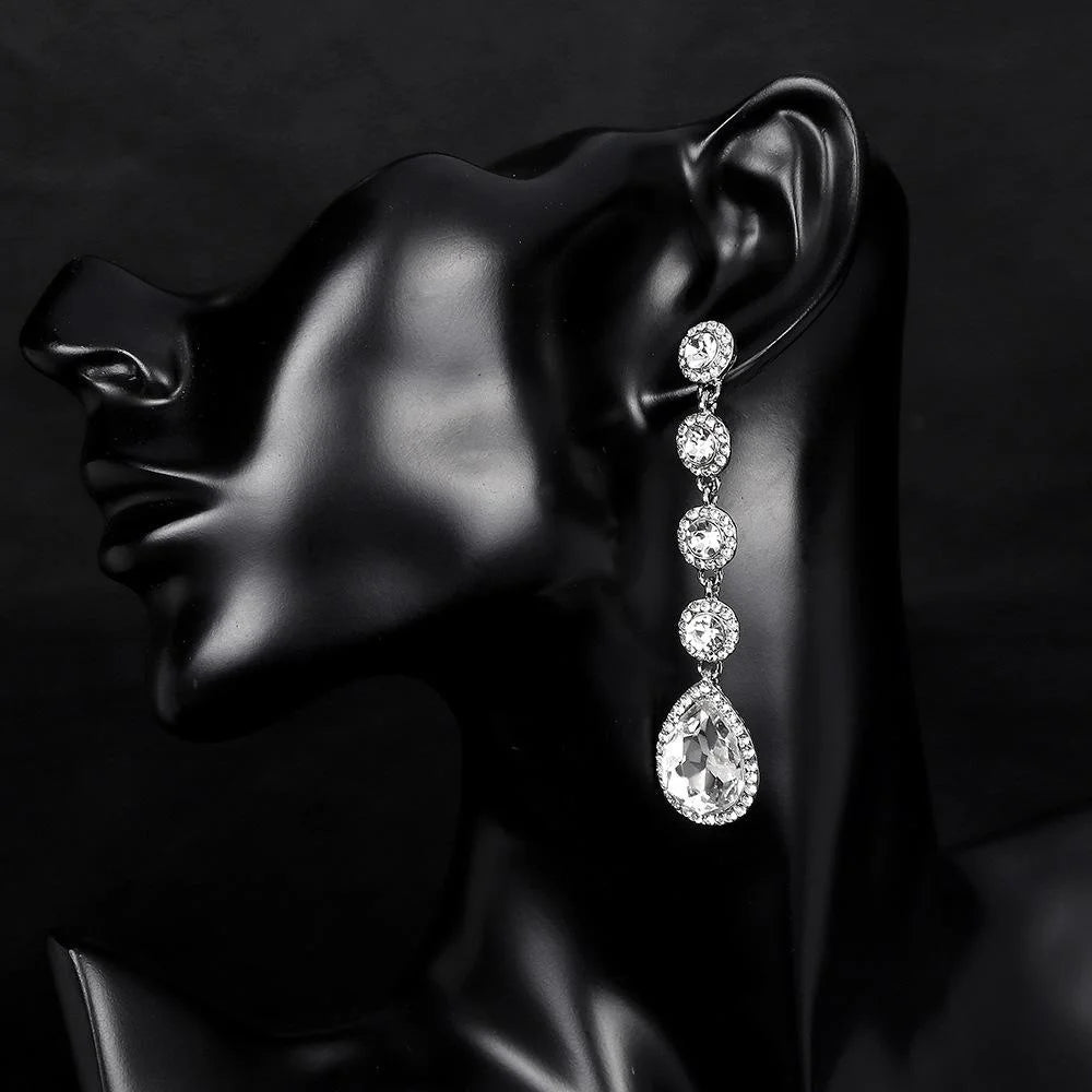 Elegant Rhinestone Crystal Teardrop Long Dangle Earrings For Bridal Wedding Party Banquet Jewelry Gift