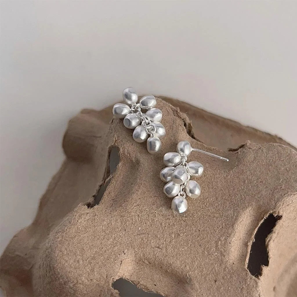 Silver Tone Copper Grape Cluster Drop Earrings French Elegant Light Luxury Style