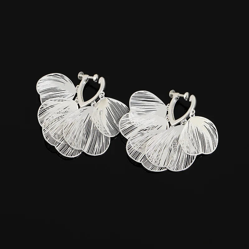 Elegant Silver Alloy Butterfly Wing Tassel Stud & Clip On No Piercing Heart Screw Back Earrings