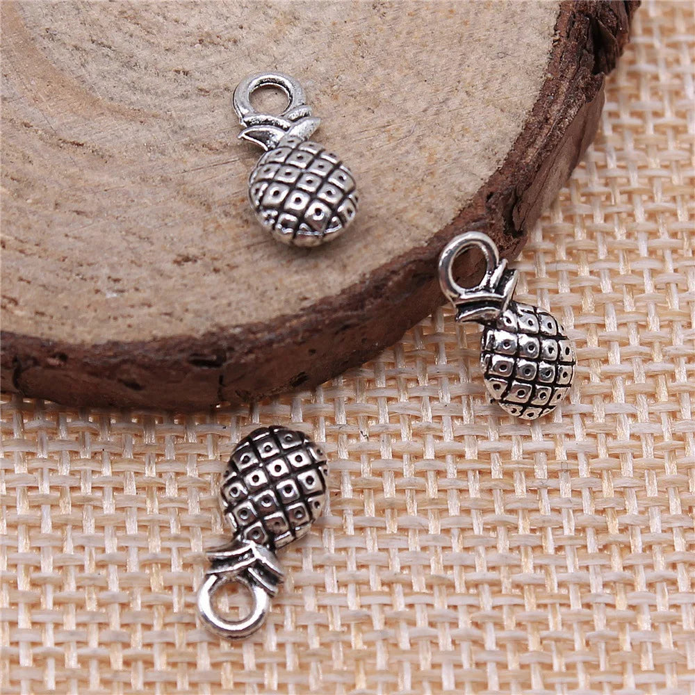 14x7mm 1g Antique Silver Zinc Alloy Pineapple Charm Pendant for DIY Fruit Theme Jewelry Making