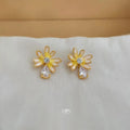Sweet 14K Gold Plated Copper Yellow Daisy Enamel Zircon Stud Earrings