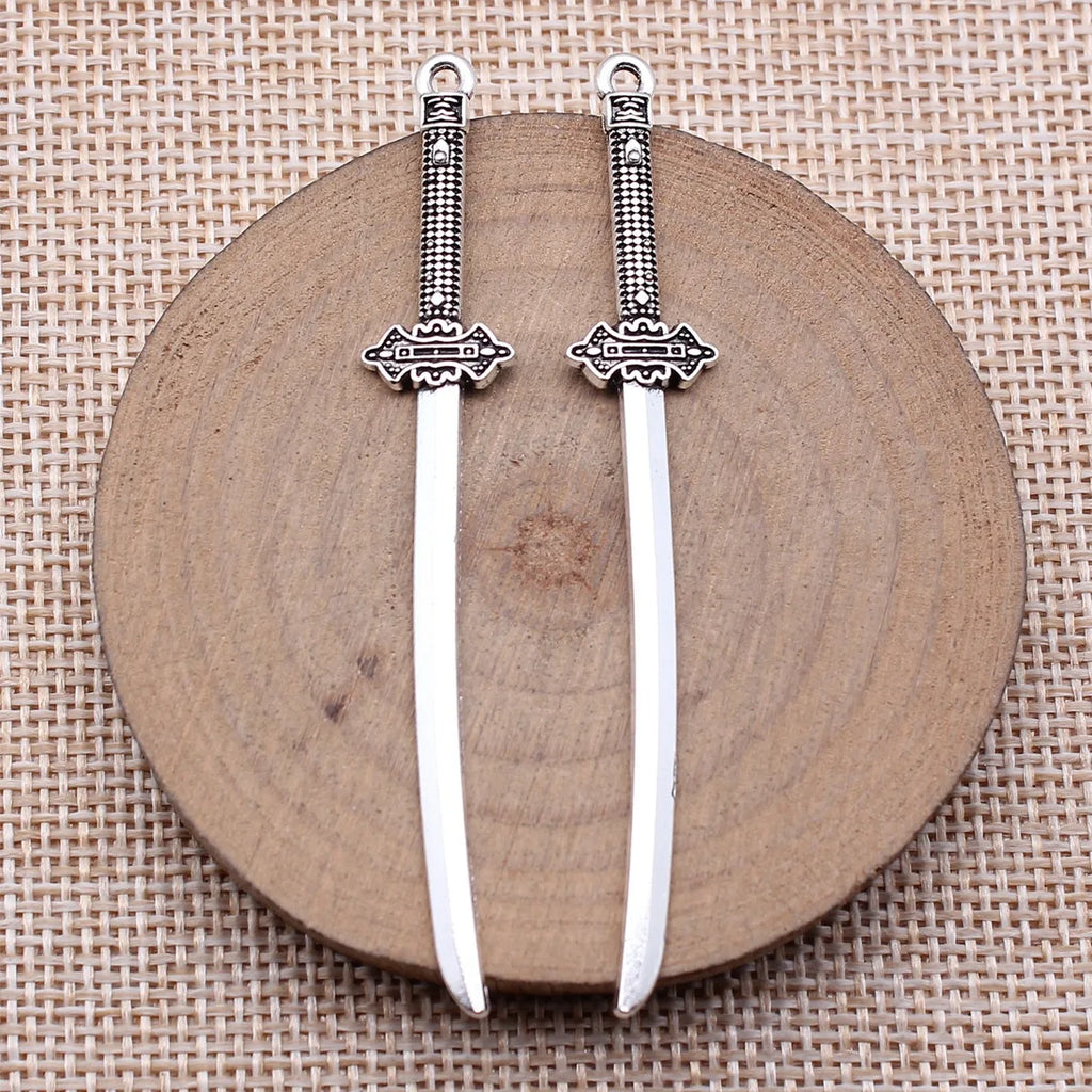 70mm 2.6g Antique Silver Zinc Alloy Sword Spear Weapon Charm Pendant for Cosplay Jewelry Making
