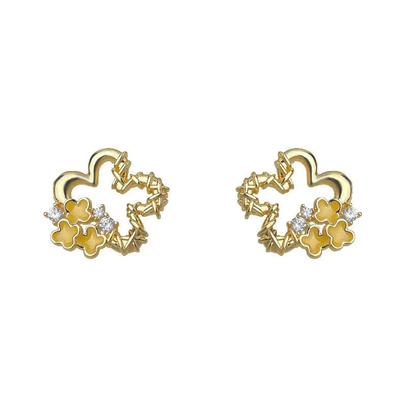 Osmanthus Flower Micro Pave Zircon 14K Plated Copper Stud Earrings