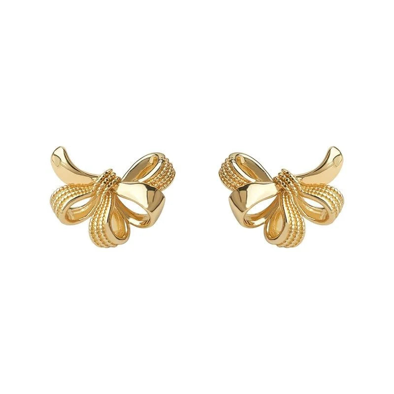 14K Gold Plated Copper Iris Flower Stud Earrings Elegant Minimalist Jewelry