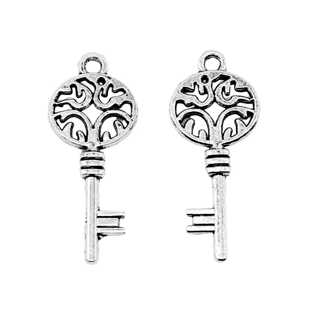 11x27mm 0.9g Antique Silver Zinc Alloy Key Charm Pendant for DIY Bracelet Necklace Accessories