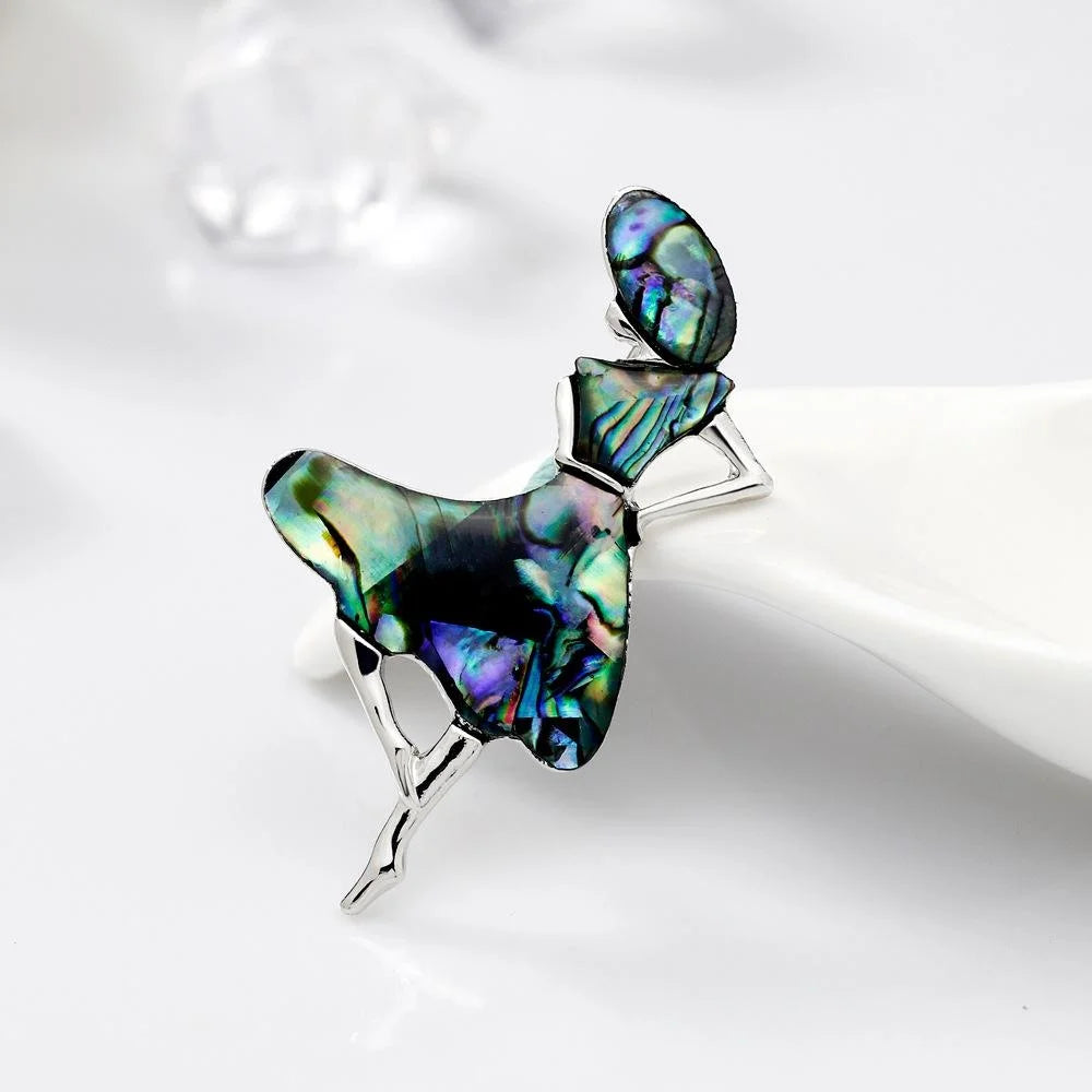 Elegant Mother Of Pearl Dancing Girl Brooch, Alloy Shell Lapel Pin Corsage For Suit Accessory Gift