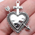 39x23mm 5.1g Antique Silver Zinc Alloy Gothic Cross Arrow Heart Charm Pendant for DIY Jewelry Making