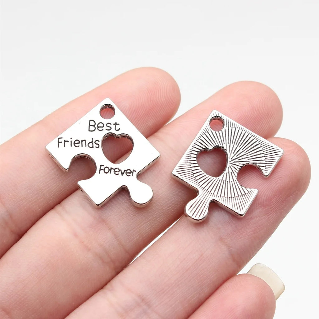 22x16mm 2.6g Blackened White K Zinc Alloy Best Friends Forever Puzzle Charm Pendant for DIY Jewelry