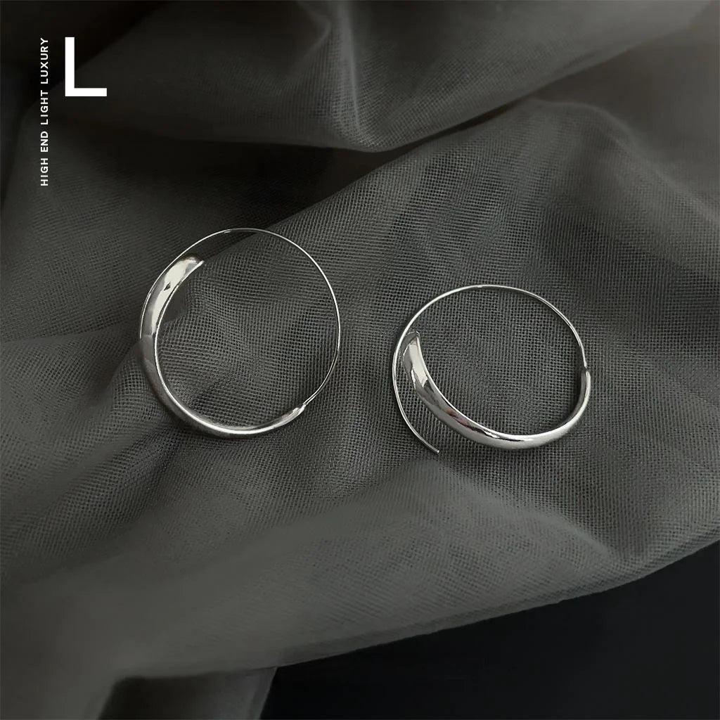Minimalist Copper Geometric Line Hoop Drop Earrings Fashion Commuter Trendy Niche Design