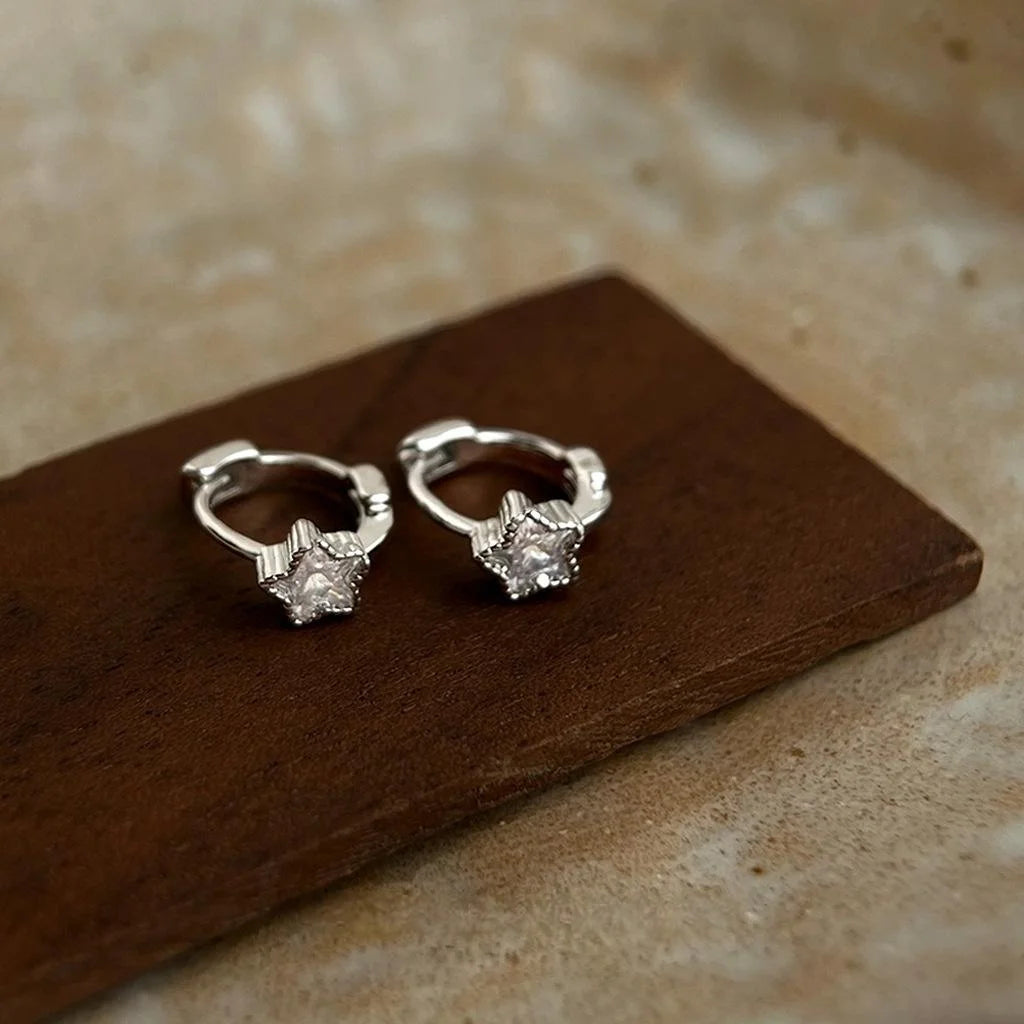 Minimalist Copper Star Zircon Stud Earrings For Women Sweet Cool Commuter Jewelry
