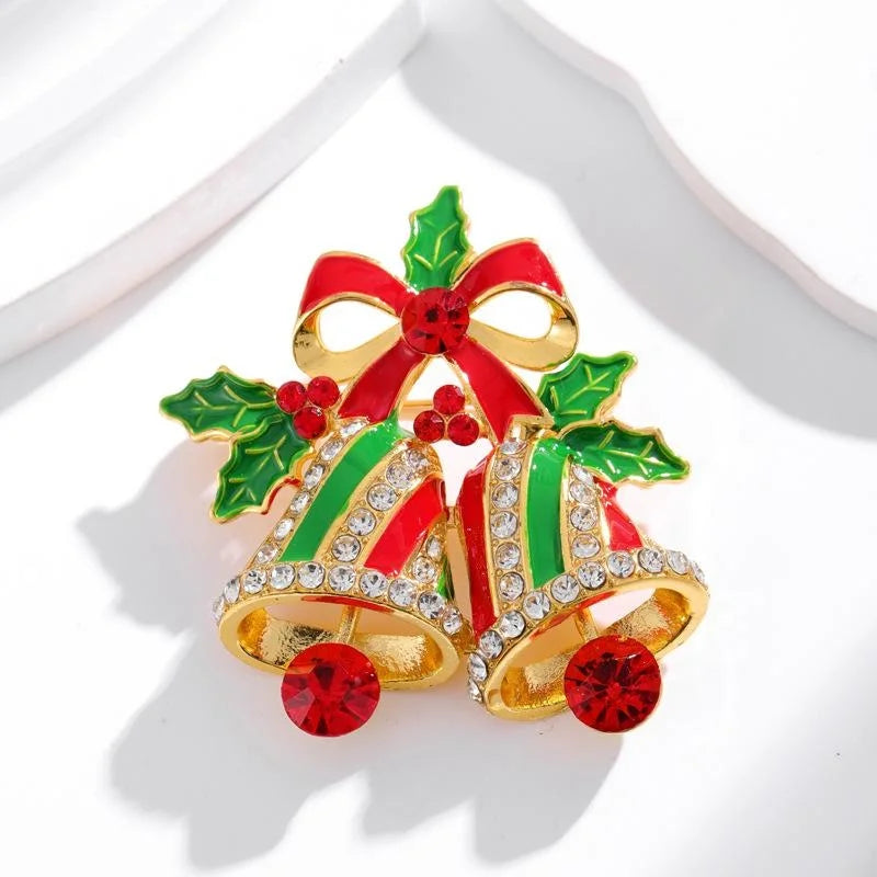 Elegant Christmas Alloy Enamel Rhinestone Brooch With Reindeer Snowman Bells Boot Lapel Pin Holiday Gift